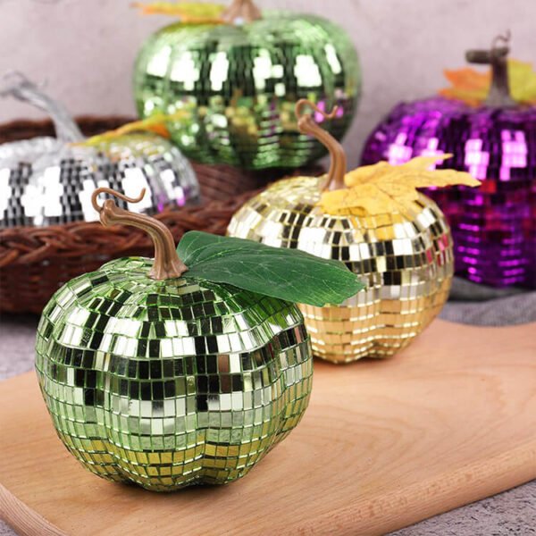 Foam pumpkin sculpture with mirrored glasses for Christmas display
