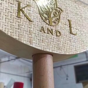 Wooden material post displayer with gold logo