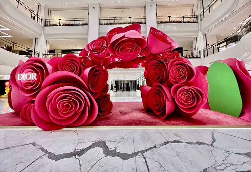 dior popup display with eva foam flower rose display